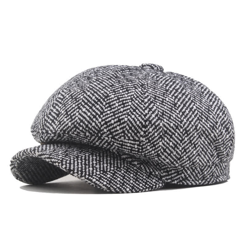 Stylish Twill Pattern Cotton Octagonal Beret Hat - Gray - L (23 1/4"-23 5/8") - image 0