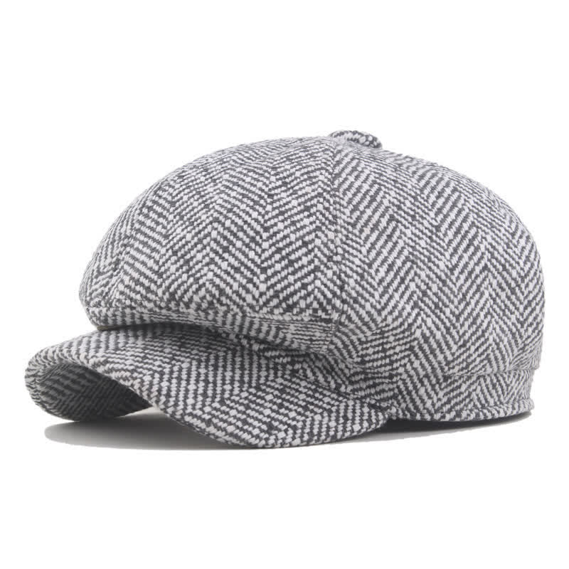 Stylish Twill Pattern Cotton Octagonal Beret Hat - Light Gray - L (23 1/4"-23 5/8") - image 1