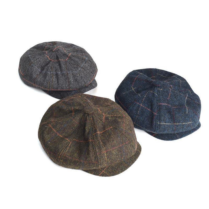 Herringbone & Plaid Warm Wool Blend Octagonal Beret Hat - image 1