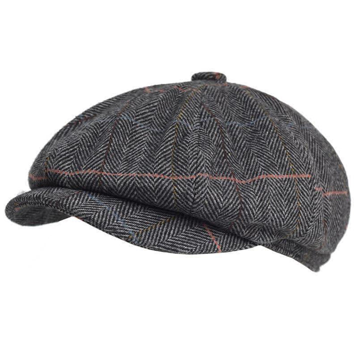 Herringbone & Plaid Warm Wool Blend Octagonal Beret Hat - Gray - Adjustable (22 1/2"-23 5/8") - image 7