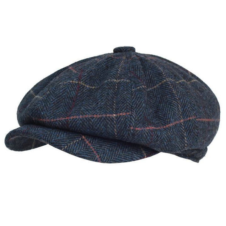 Herringbone & Plaid Warm Wool Blend Octagonal Beret Hat - Navy - Adjustable (22 1/2"-23 5/8") - image 0