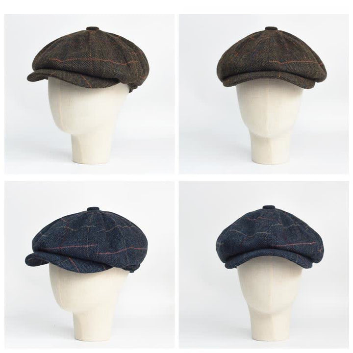 Herringbone & Plaid Warm Wool Blend Octagonal Beret Hat - image 6