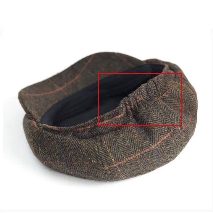Herringbone & Plaid Warm Wool Blend Octagonal Beret Hat - image 5