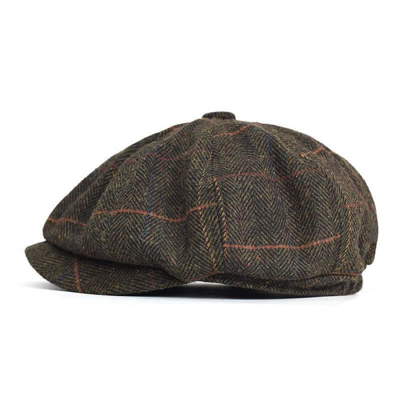 Herringbone & Plaid Warm Wool Blend Octagonal Beret Hat - image 4