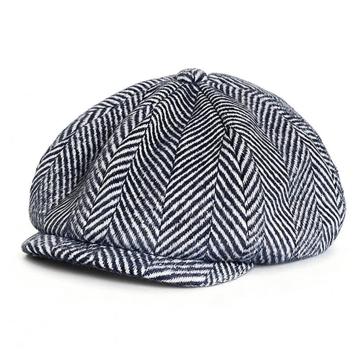 Navy Herringbone Pattern Winter Wool Octagonal Beret Hat - Navy - XL (24"-24 1/2") - image 0