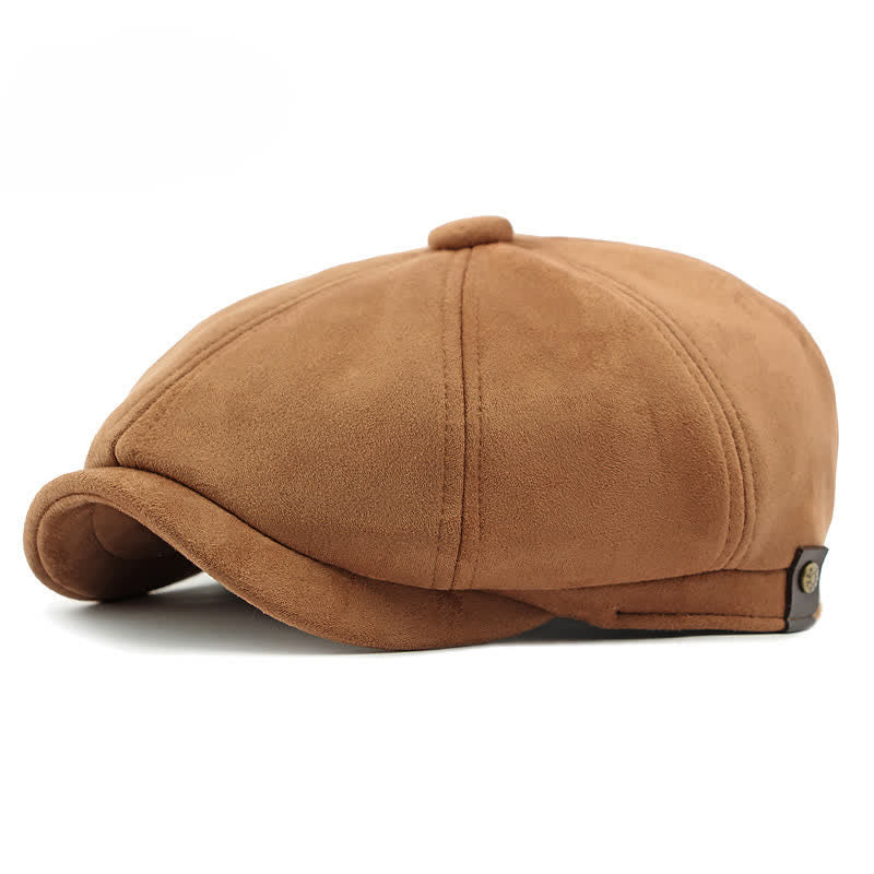 Retro Style Solid Color Suede Octagonal Beret Hat - Chocolate - Adjustable (21 5/8"-23 1/4") - image 0