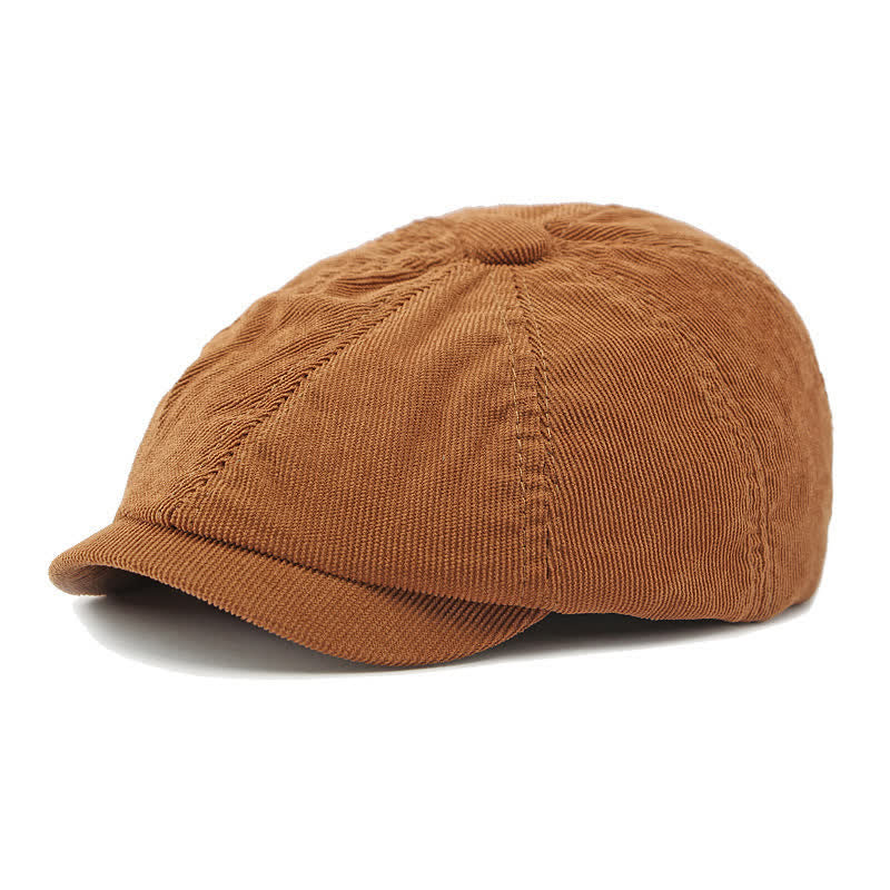 Corduroy Duckbill Newsboy Octagonal Beret Hat - Chocolate - Adjustable (21 5/8"-23 1/4") - image 0