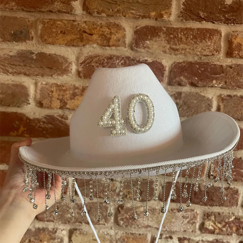 Fashion Tassel Pearl DIY Digital Letter Sticker Cowboy Hat - image 2