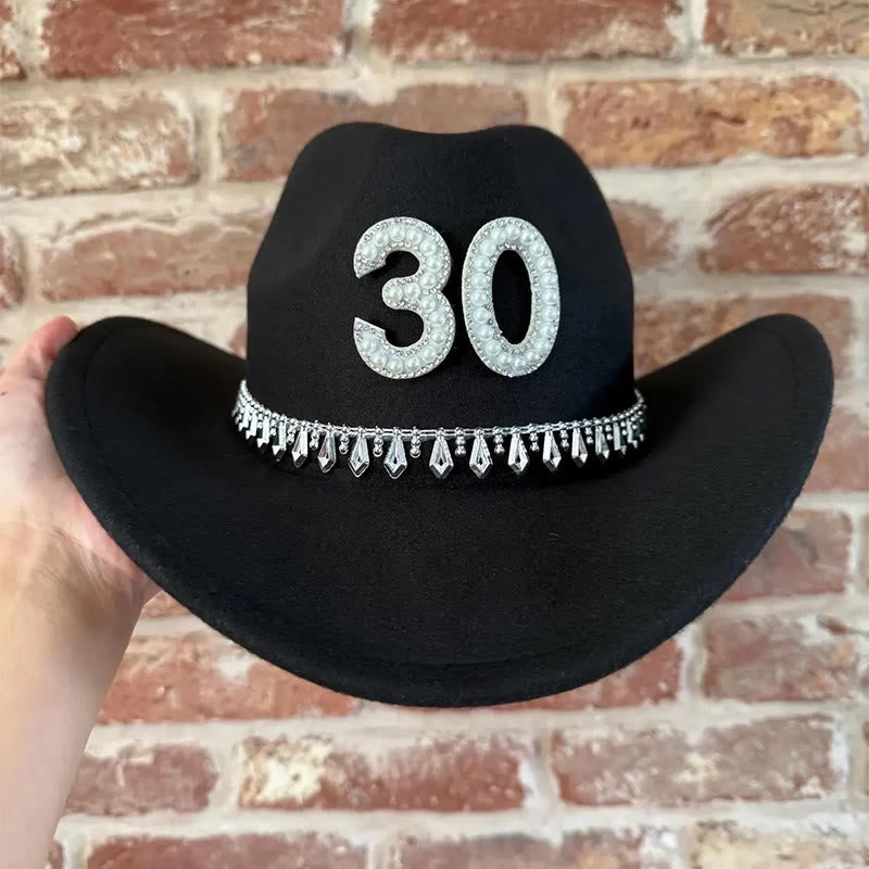 Fashion Tassel Pearl DIY Digital Letter Sticker Cowboy Hat - image 3