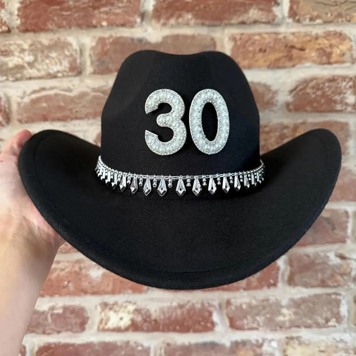 Fashion Tassel Pearl DIY Digital Letter Sticker Cowboy Hat - image 3