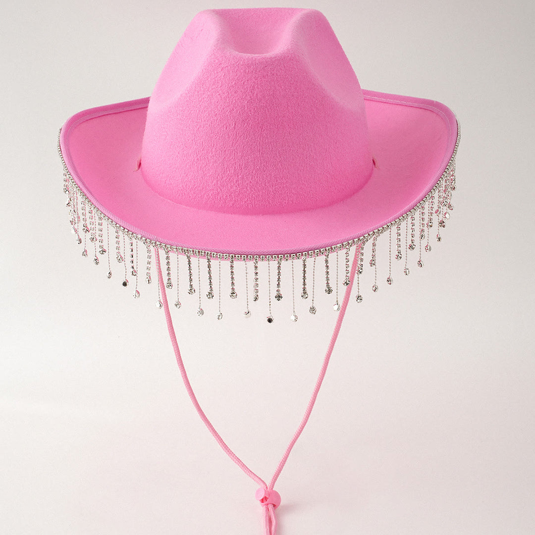 Fashion Tassel Pearl DIY Digital Letter Sticker Cowboy Hat - Pink - M(22"-22 7/8") - image 5