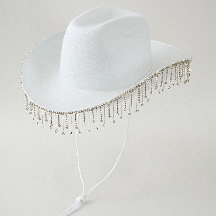 Fashion Tassel Pearl DIY Digital Letter Sticker Cowboy Hat - White - M(22"-22 7/8") - image 1