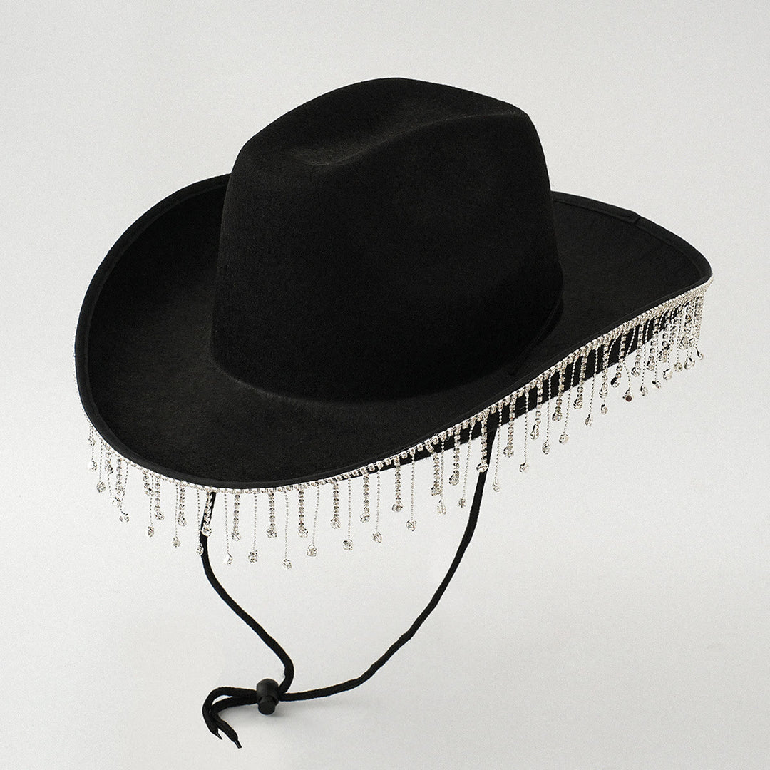 Fashion Tassel Pearl DIY Digital Letter Sticker Cowboy Hat - Black - M(22"-22 7/8") - image 4