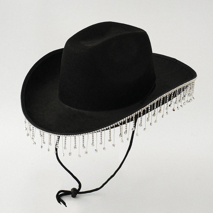 Fashion Tassel Pearl DIY Digital Letter Sticker Cowboy Hat - Black - M(22"-22 7/8") - image 4