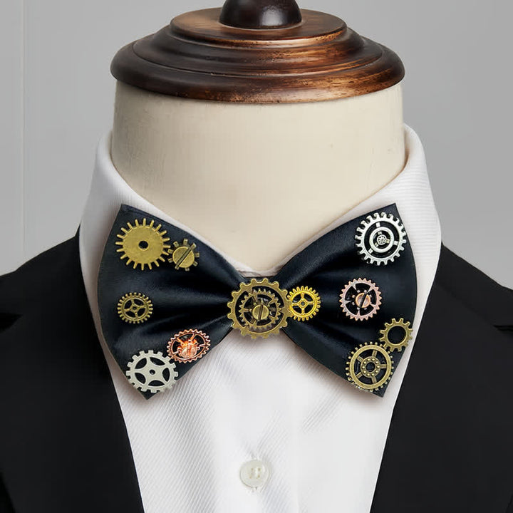 Industrial Aesthetic Steampunk Gear Embellished Bow Tie - Black - image 0