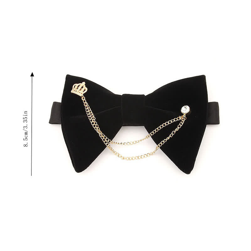 Golden Chain Solid Color Velvet Oversized Pointed Bow Tie - image 1