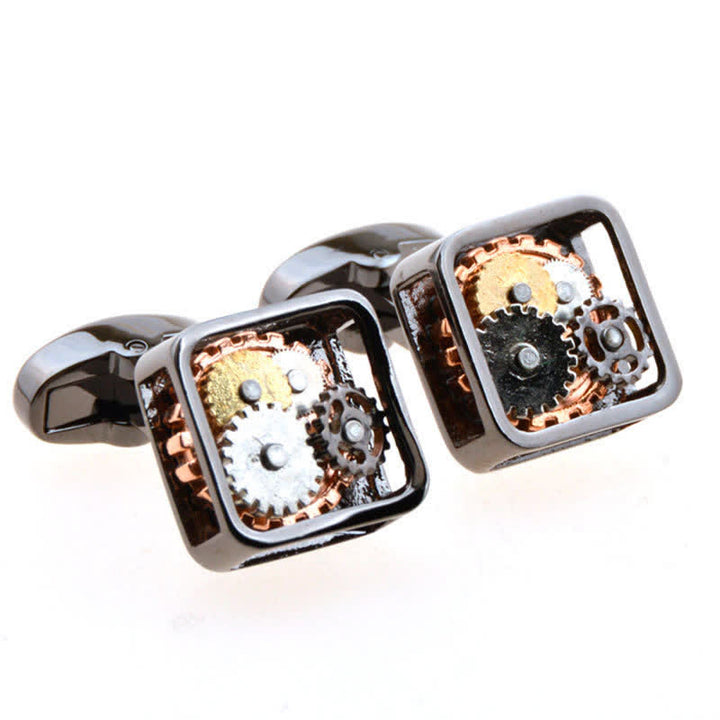 Men's Square Mechanical Art Steampunk Gears Cufflinks - Gray - image 5