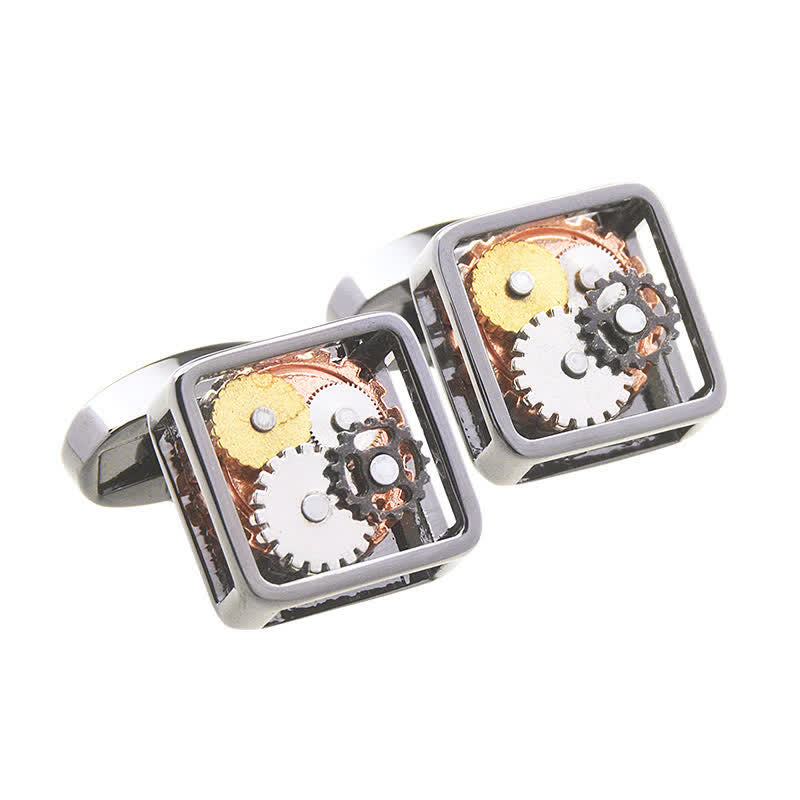 Men's Square Mechanical Art Steampunk Gears Cufflinks - image 3