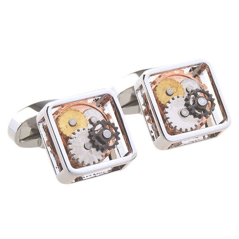 Men's Square Mechanical Art Steampunk Gears Cufflinks - Silver - image 0