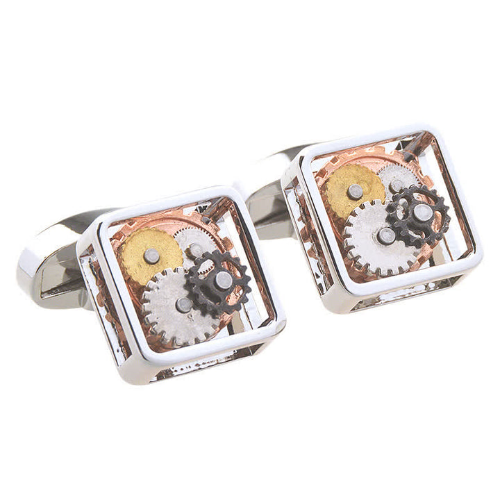 Men's Square Mechanical Art Steampunk Gears Cufflinks - Silver - image 0