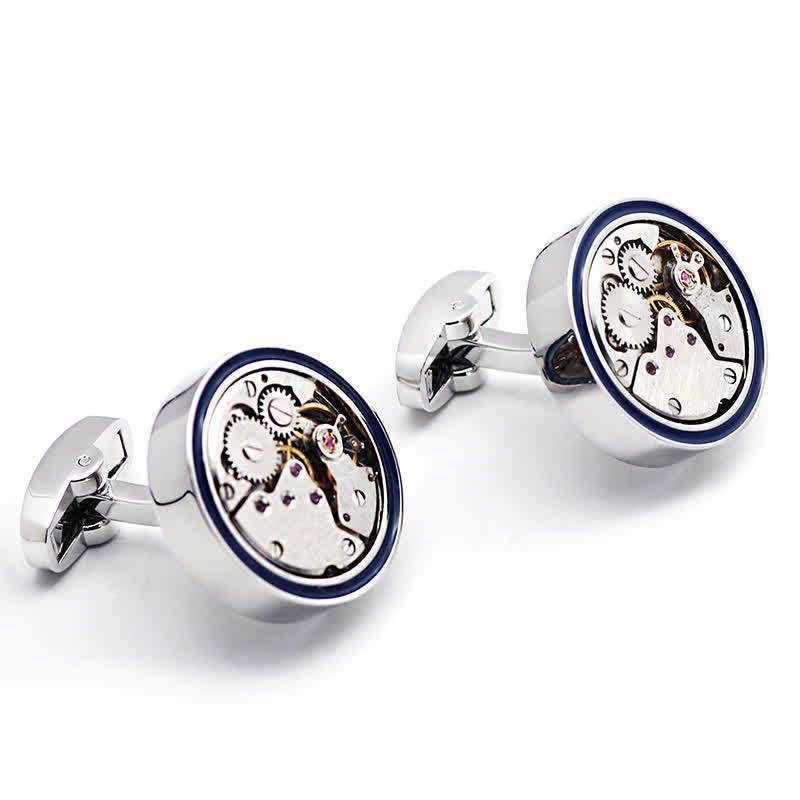 Mechanical Movements Shape Steampunk Gears Blue Ring Cufflinks - image 4