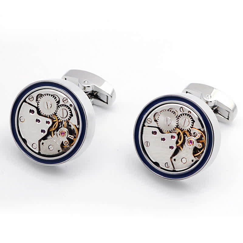 Mechanical Movements Shape Steampunk Gears Blue Ring Cufflinks - image 3