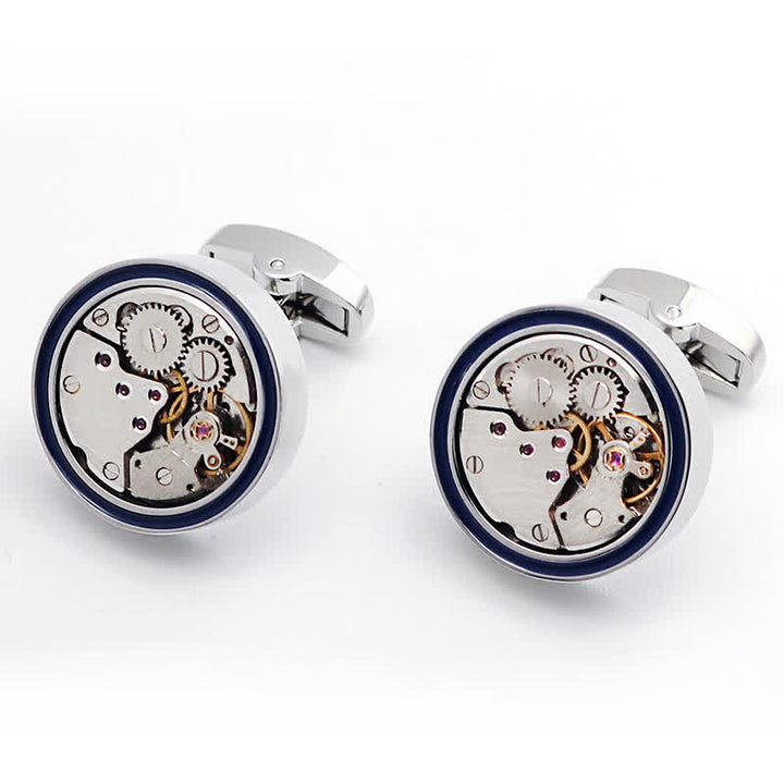 Mechanical Movements Shape Steampunk Gears Blue Ring Cufflinks - image 3