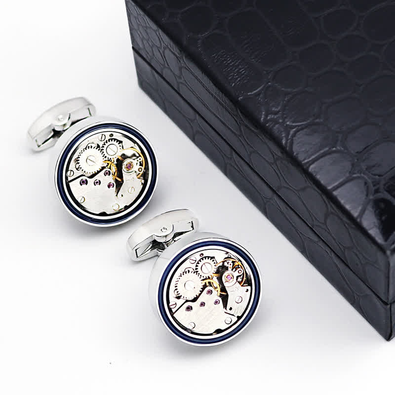 Mechanical Movements Shape Steampunk Gears Blue Ring Cufflinks - image 5