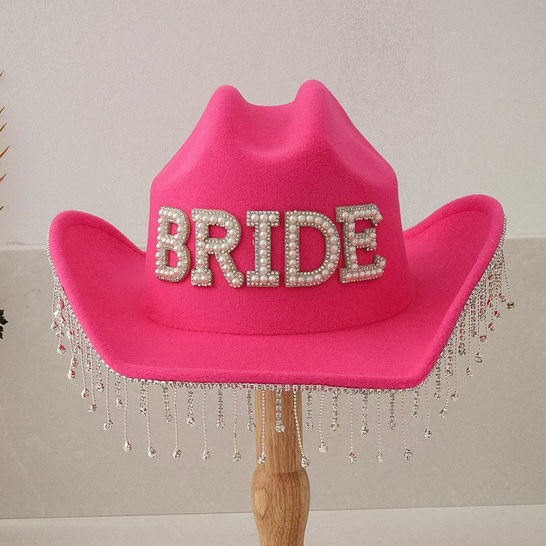 Exquisite Tassel BRIDE Pearl Inlaid Cowboy Hat - Red - Adjustable（About 21 5/8"-23 1/4"） - image 5