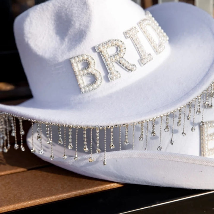 Exquisite Tassel BRIDE Pearl Inlaid Cowboy Hat - image 6