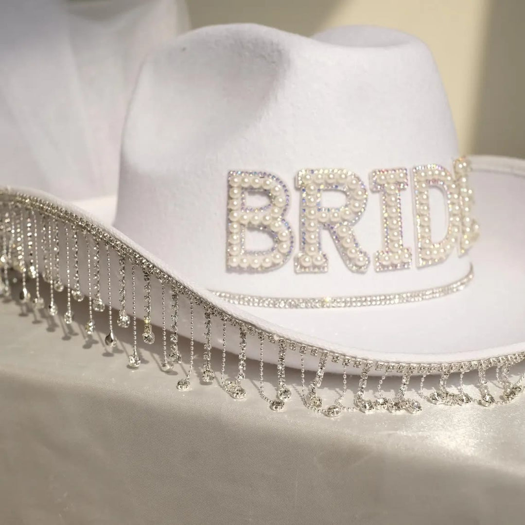 Exquisite Tassel BRIDE Pearl Inlaid Cowboy Hat - image 0