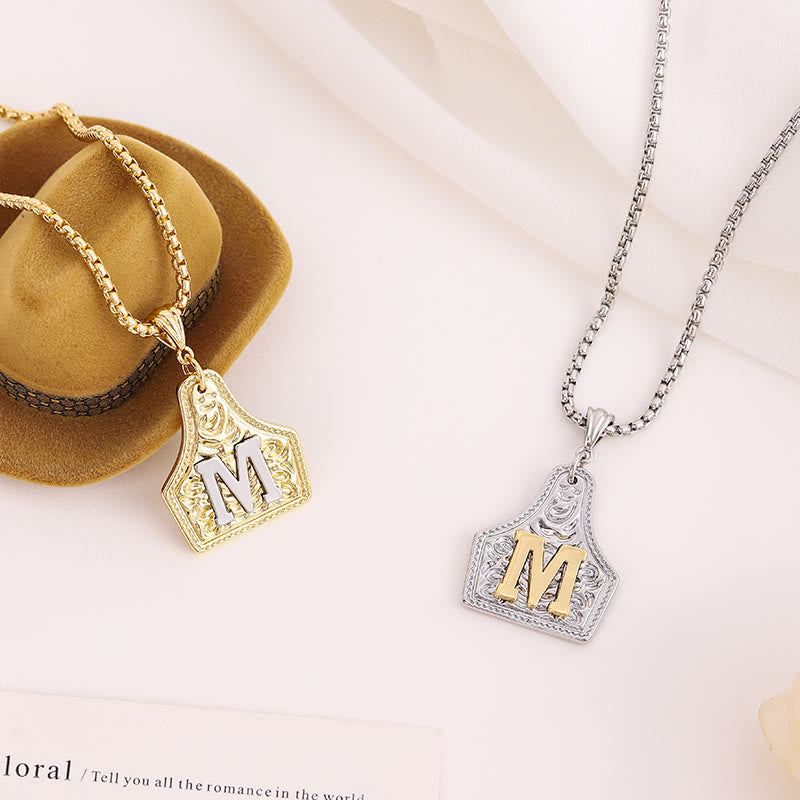 Golden & Silver Exquisite Letter Pendant Embossed Necklace - image 1