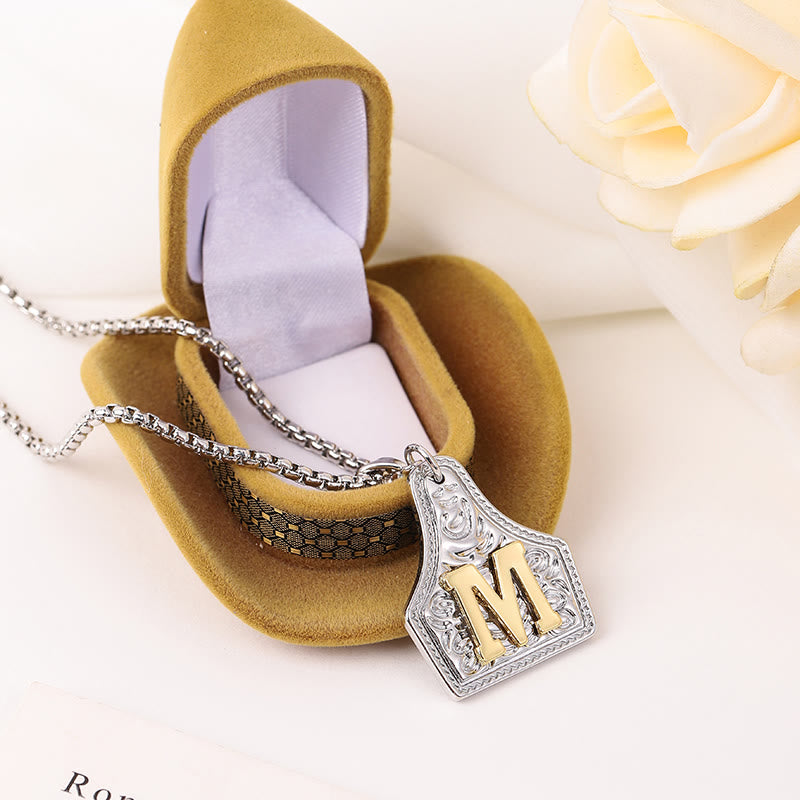 Golden & Silver Exquisite Letter Pendant Embossed Necklace - image 4