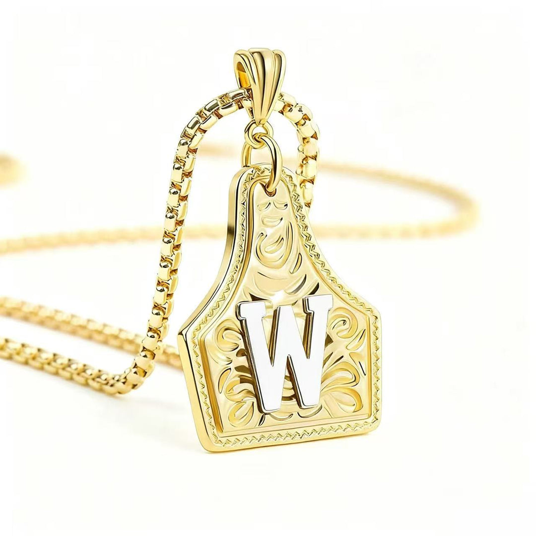Golden & Silver Exquisite Letter Pendant Embossed Necklace - Golden - W - image 26