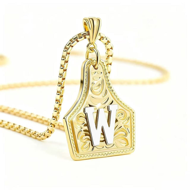 Golden & Silver Exquisite Letter Pendant Embossed Necklace - Golden - W - image 26