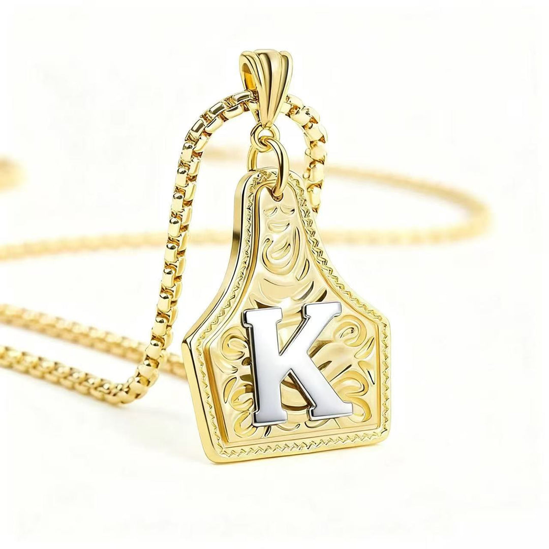 Golden & Silver Exquisite Letter Pendant Embossed Necklace - Golden - K - image 14