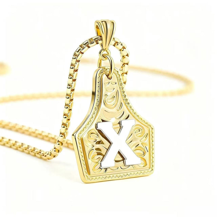 Golden & Silver Exquisite Letter Pendant Embossed Necklace - Golden - X - image 27