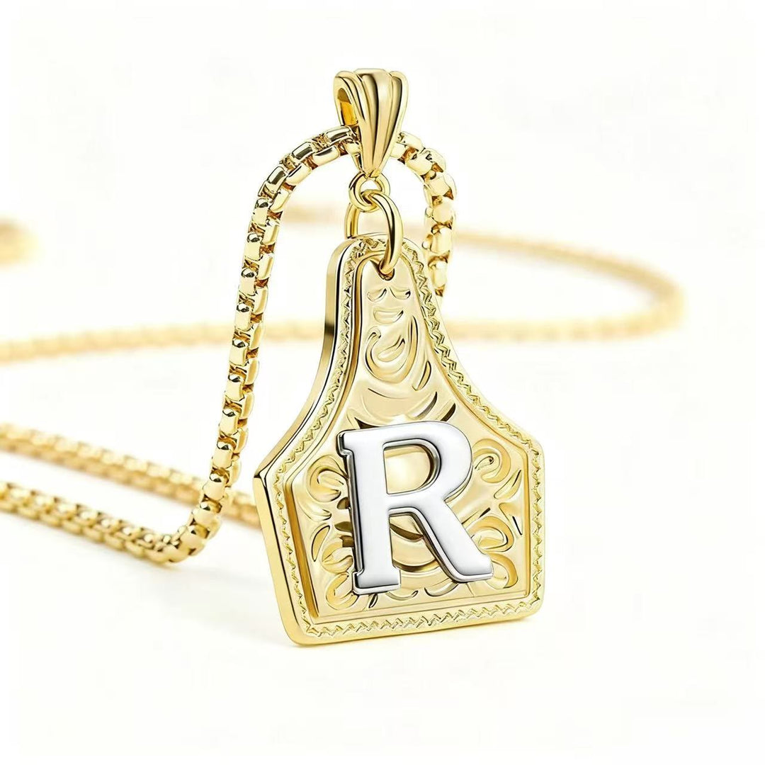 Golden & Silver Exquisite Letter Pendant Embossed Necklace - Golden - R - image 21