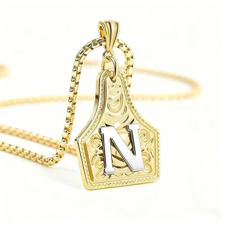 Golden & Silver Exquisite Letter Pendant Embossed Necklace - Golden - N - image 17