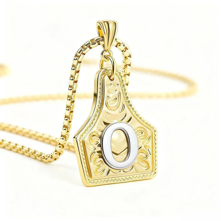 Golden & Silver Exquisite Letter Pendant Embossed Necklace - Golden - O - image 18