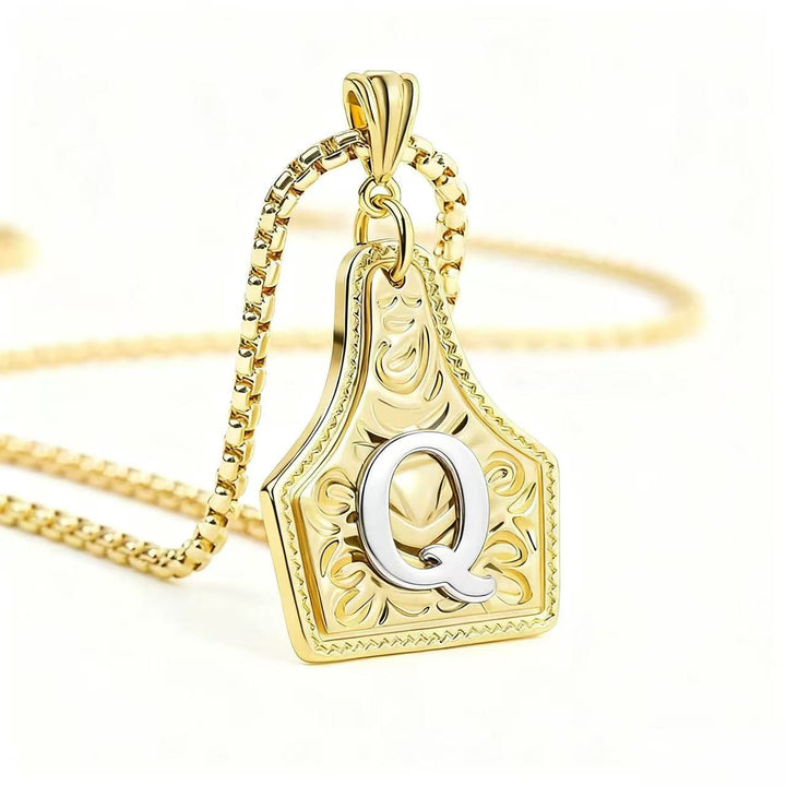 Golden & Silver Exquisite Letter Pendant Embossed Necklace - Golden - Q - image 20