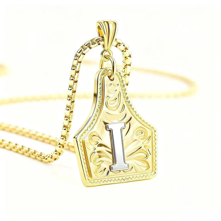 Golden & Silver Exquisite Letter Pendant Embossed Necklace - Golden - I - image 12