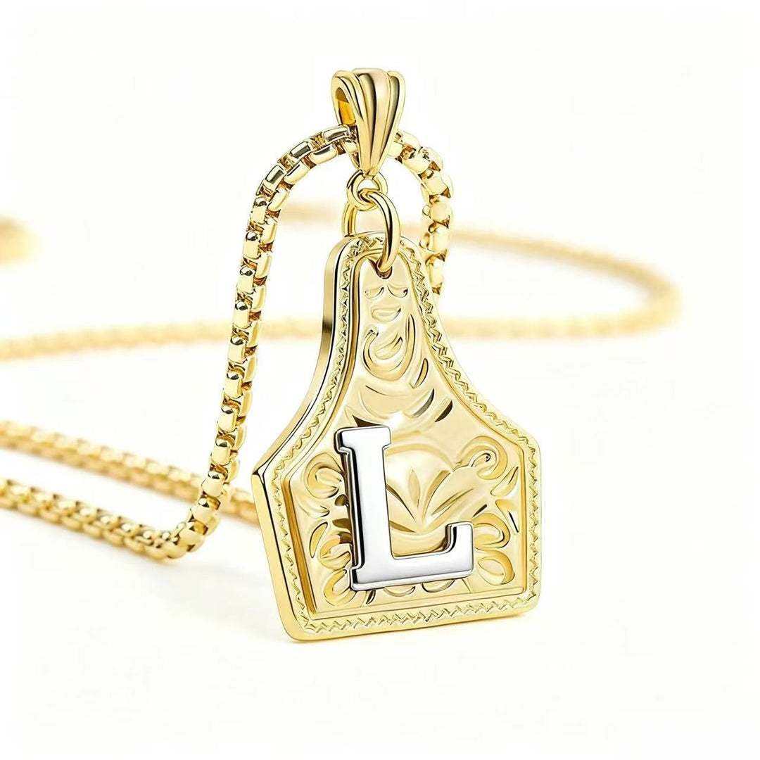 Golden & Silver Exquisite Letter Pendant Embossed Necklace - Golden - L - image 15