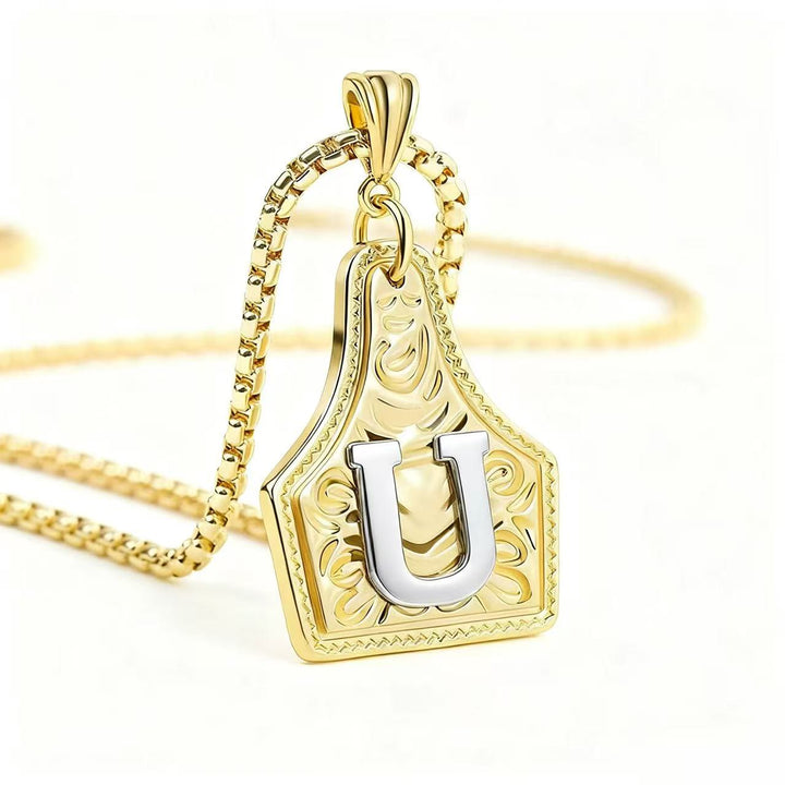 Golden & Silver Exquisite Letter Pendant Embossed Necklace - Golden - U - image 24