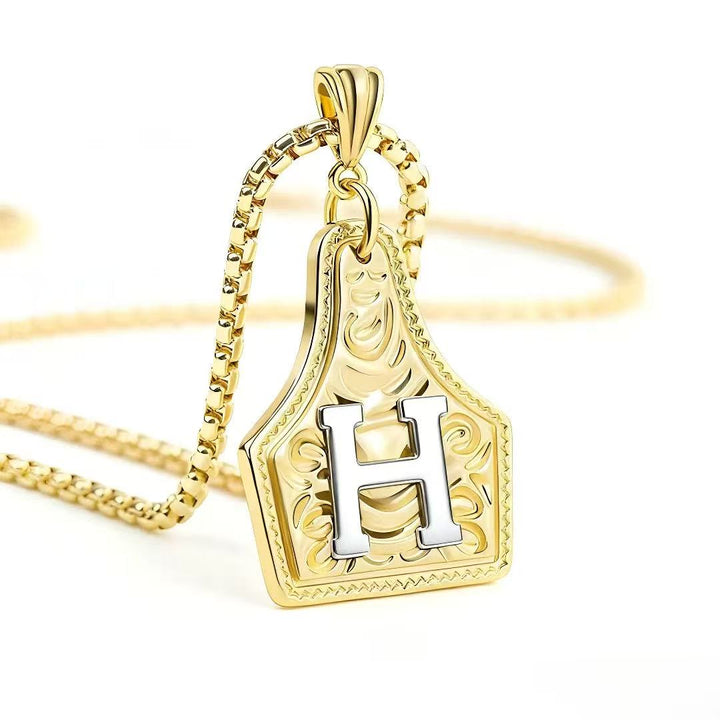 Golden & Silver Exquisite Letter Pendant Embossed Necklace - Golden - H - image 11