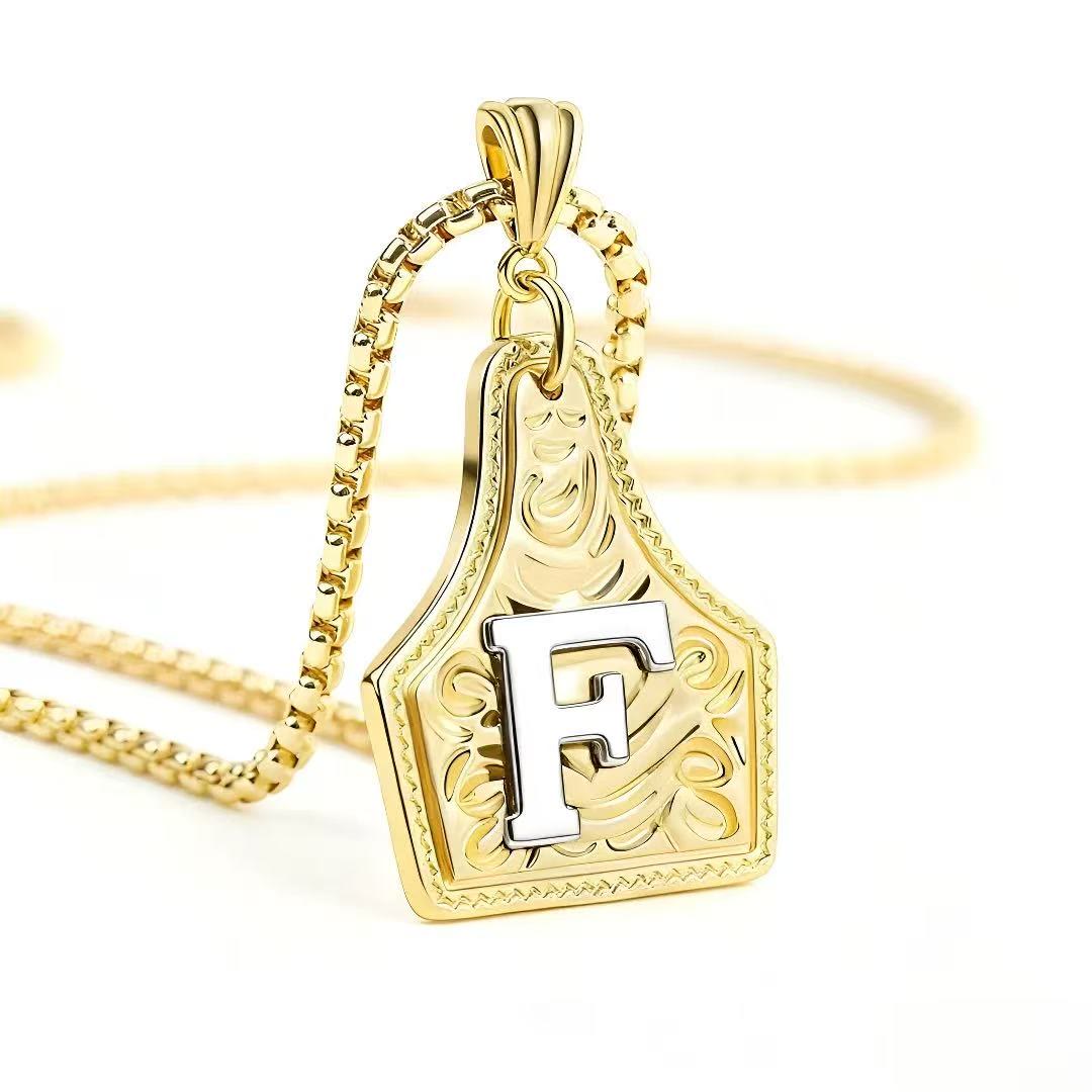 Golden & Silver Exquisite Letter Pendant Embossed Necklace - Golden - F - image 9