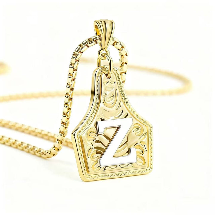 Golden & Silver Exquisite Letter Pendant Embossed Necklace - Golden - Z - image 29