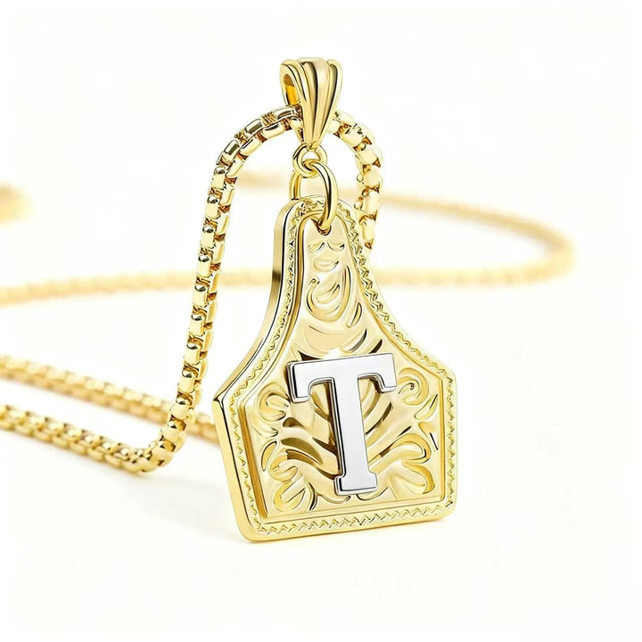 Golden & Silver Exquisite Letter Pendant Embossed Necklace - Golden - T - image 23