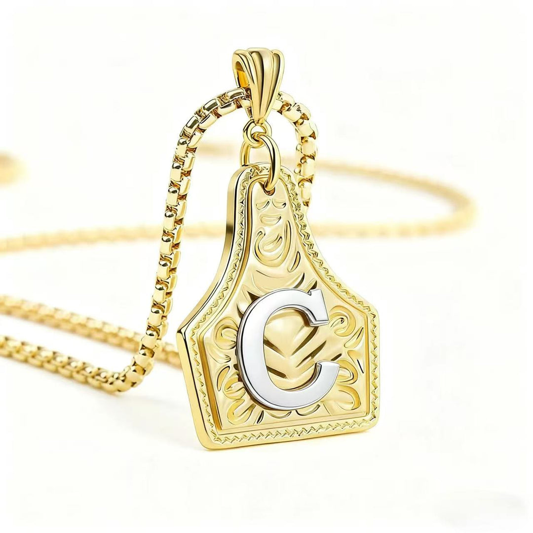Golden & Silver Exquisite Letter Pendant Embossed Necklace - Golden - C - image 6