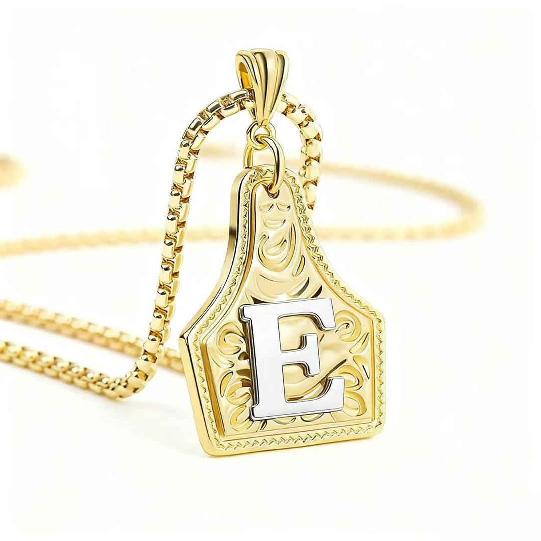 Golden & Silver Exquisite Letter Pendant Embossed Necklace - Golden - E - image 8